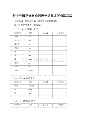 初中英语不规则动词表分类背诵版和默写版.docx