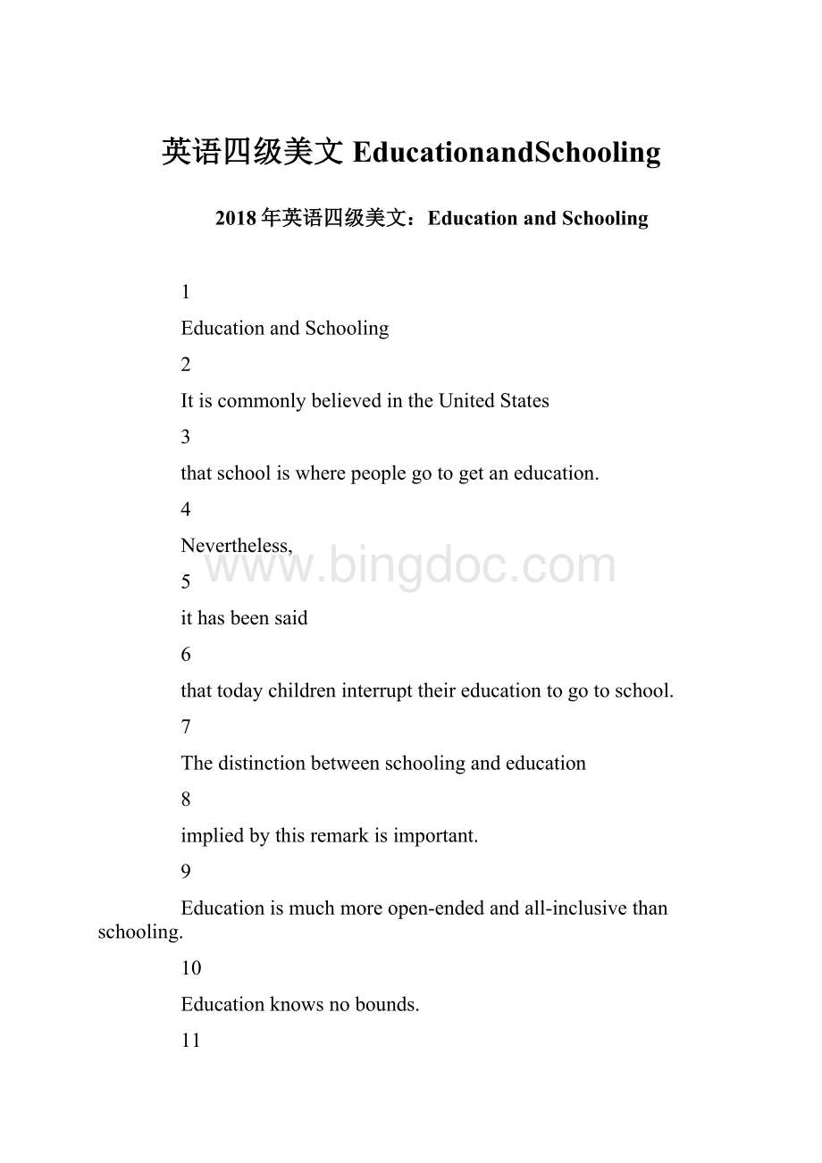 英语四级美文EducationandSchooling.docx