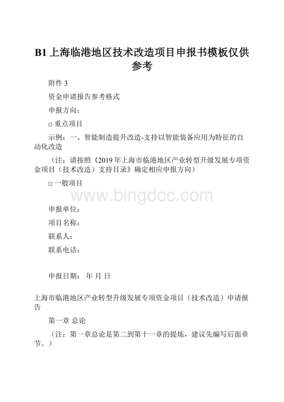 B1上海临港地区技术改造项目申报书模板仅供参考.docx