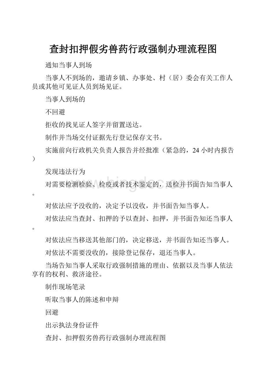 查封扣押假劣兽药行政强制办理流程图.docx