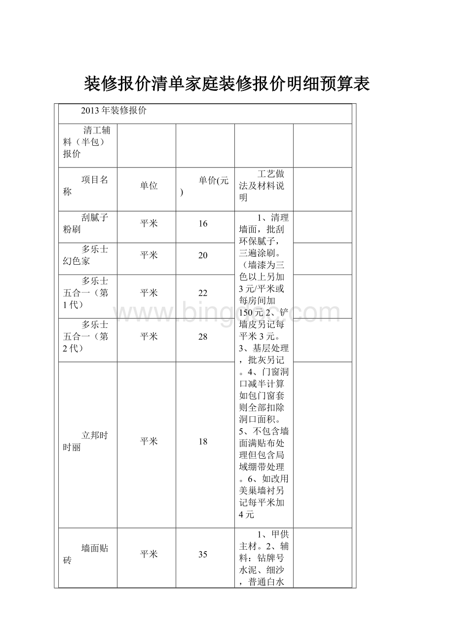 装修报价清单家庭装修报价明细预算表.docx_第1页