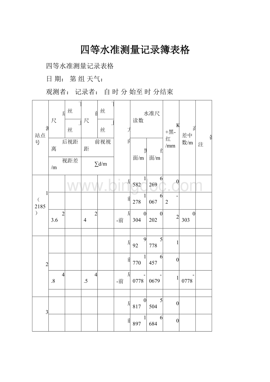 四等水准测量记录簿表格.docx_第1页