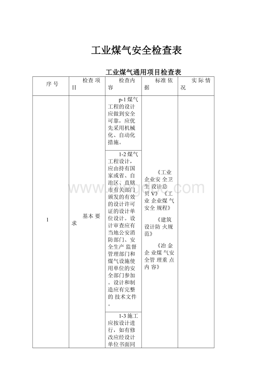 工业煤气安全检查表.docx_第1页