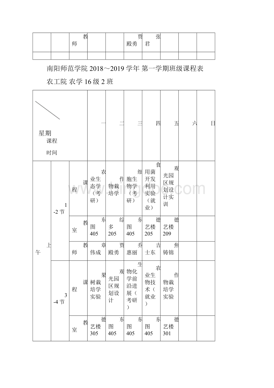 南阳师范学院学年第一学期班级课程表.docx_第3页