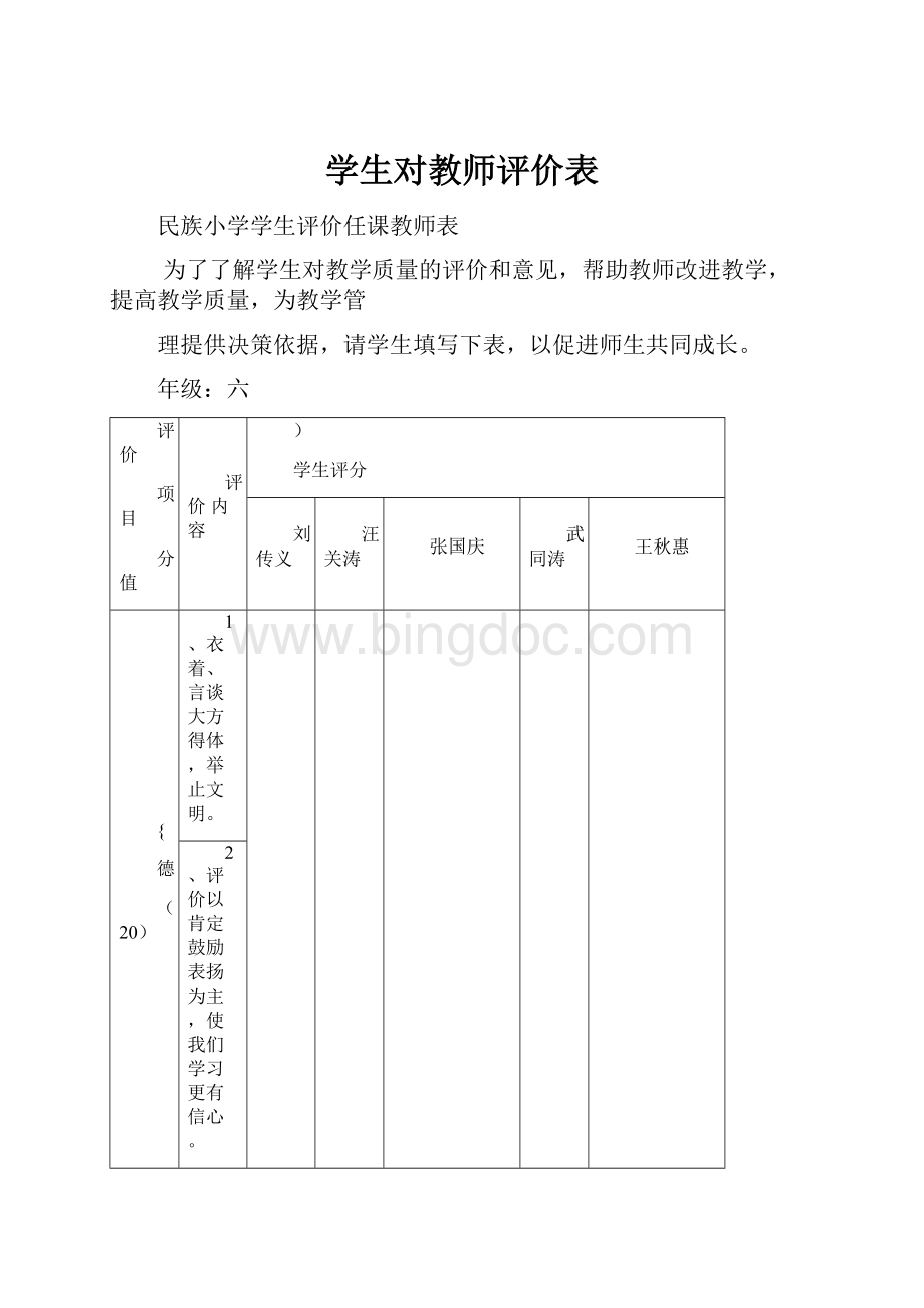 学生对教师评价表.docx_第1页