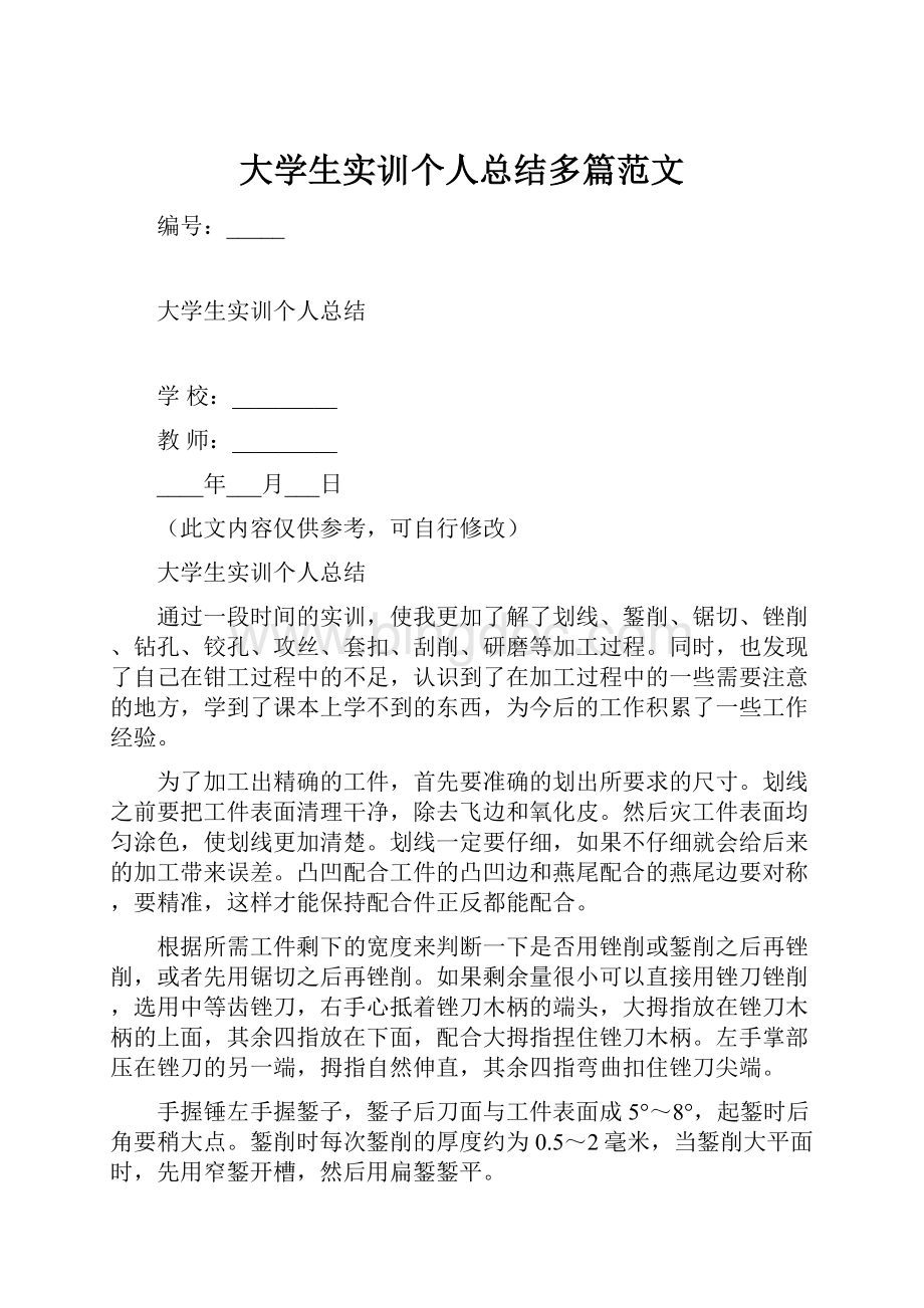 大学生实训个人总结多篇范文.docx