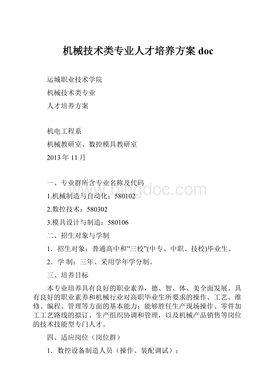 机械技术类专业人才培养方案doc.docx