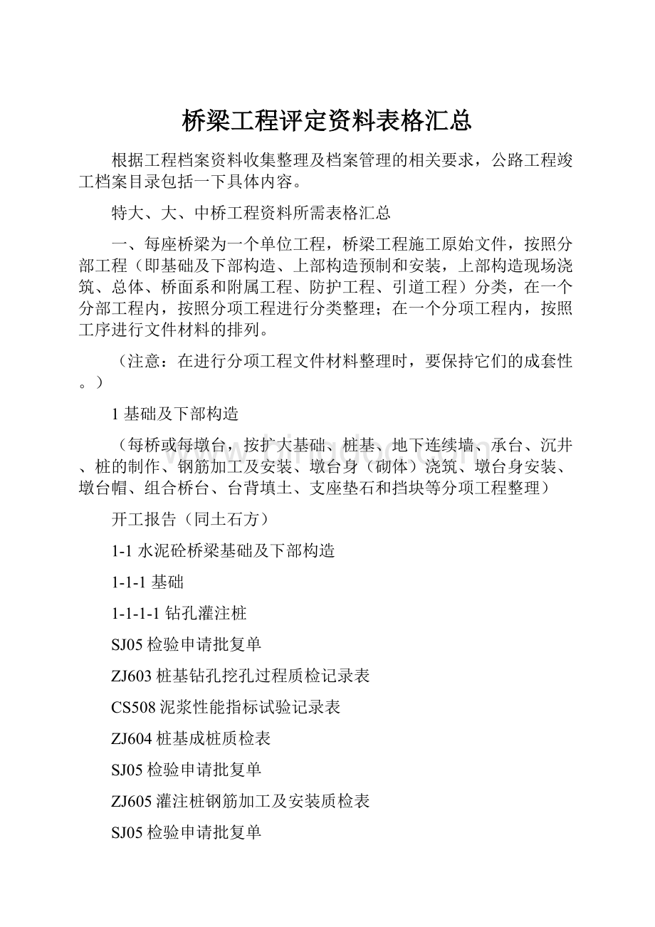 桥梁工程评定资料表格汇总.docx