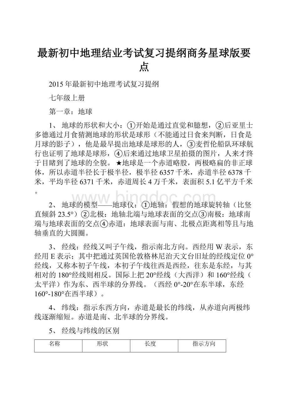 最新初中地理结业考试复习提纲商务星球版要点.docx_第1页