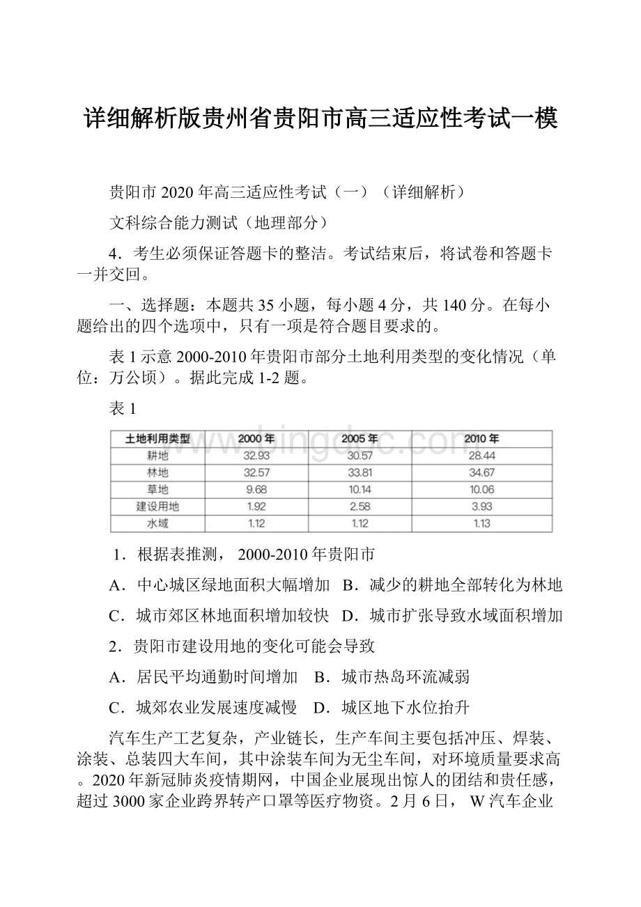 详细解析版贵州省贵阳市高三适应性考试一模.docx_第1页