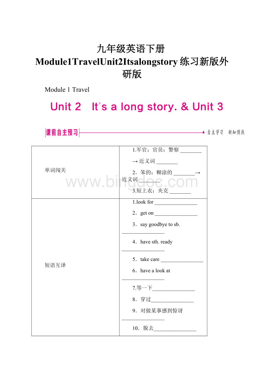 九年级英语下册Module1TravelUnit2Itsalongstory练习新版外研版.docx_第1页