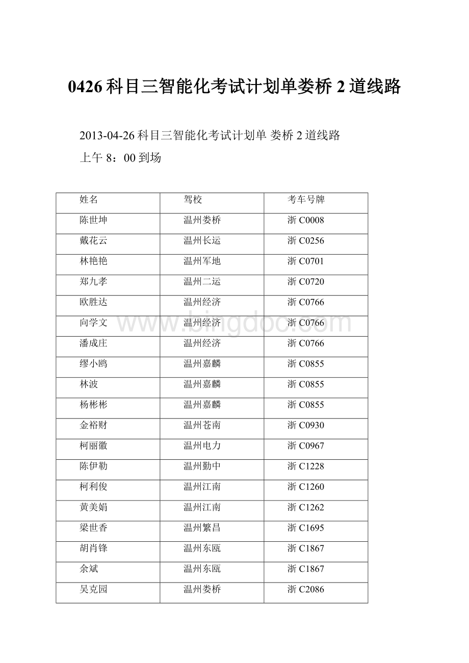 0426科目三智能化考试计划单娄桥2道线路.docx