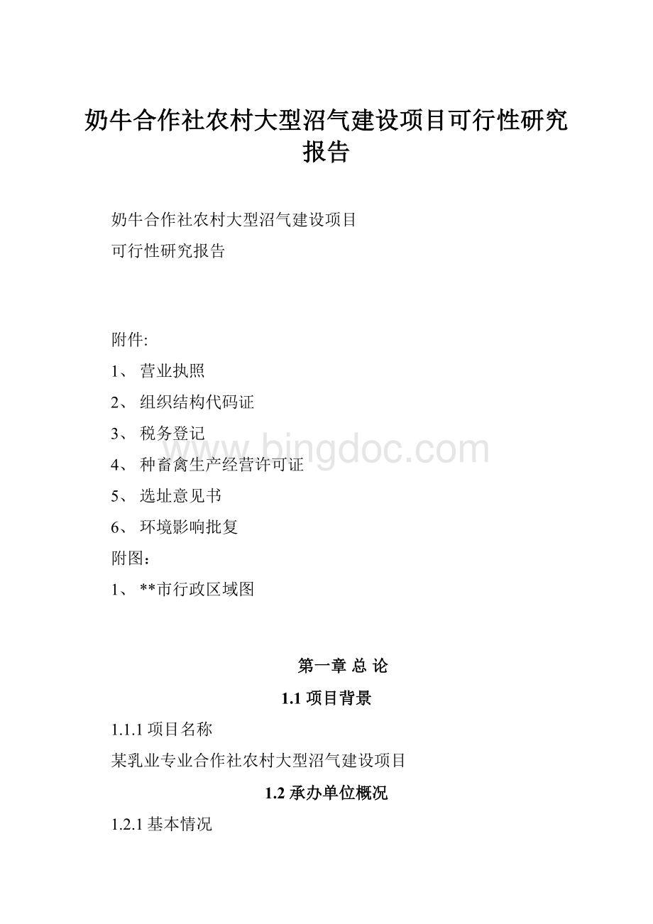 奶牛合作社农村大型沼气建设项目可行性研究报告.docx