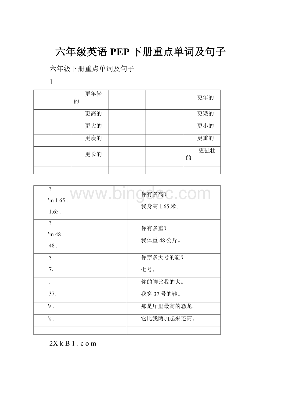 六年级英语PEP下册重点单词及句子.docx