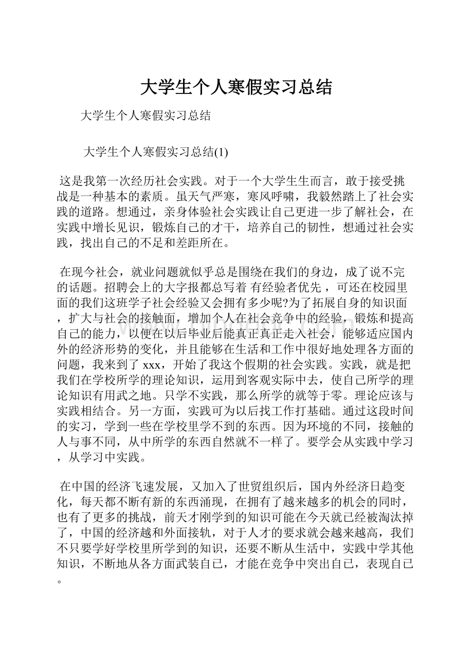 大学生个人寒假实习总结.docx