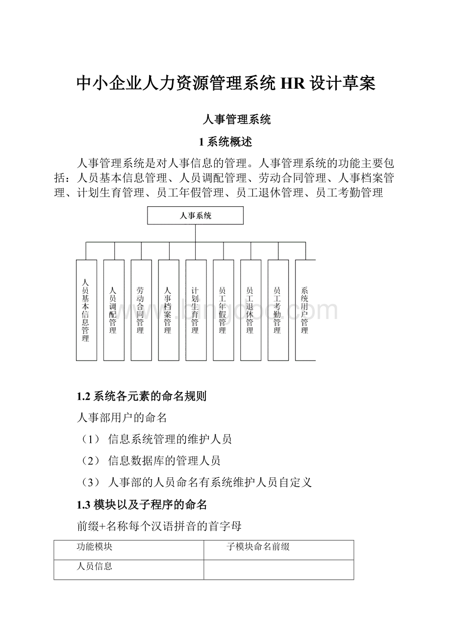 中小企业人力资源管理系统HR设计草案.docx