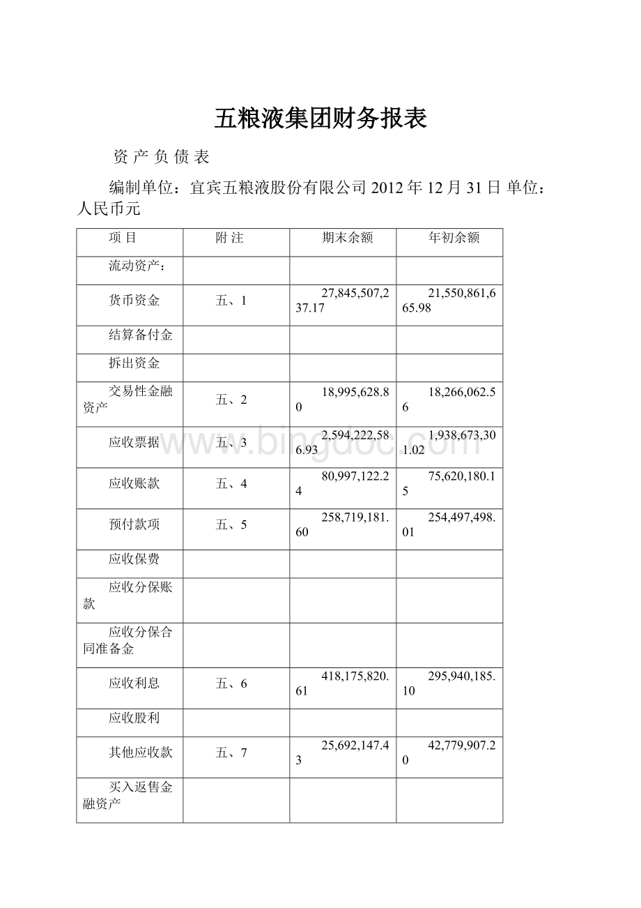 五粮液集团财务报表.docx_第1页