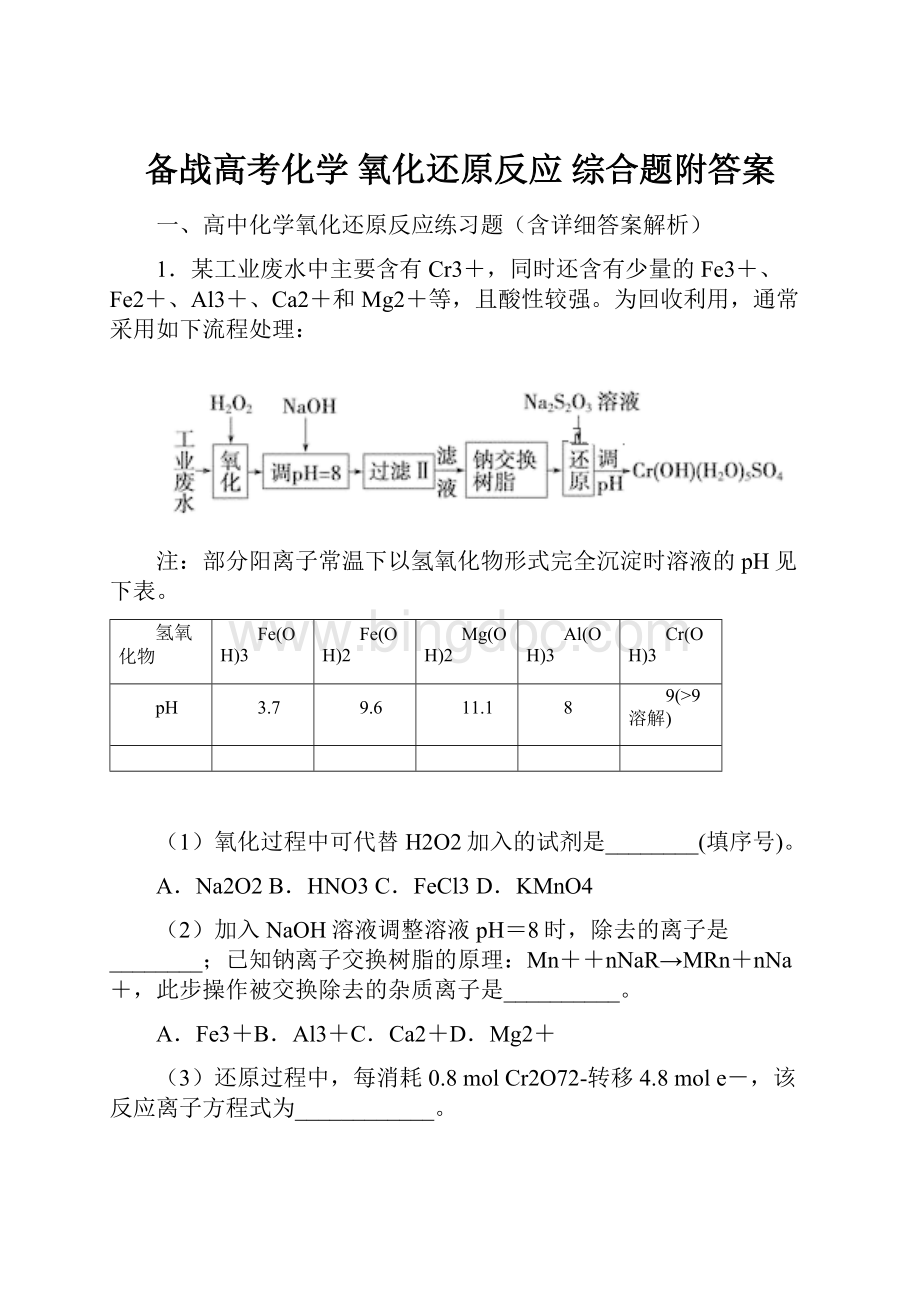 备战高考化学 氧化还原反应 综合题附答案.docx