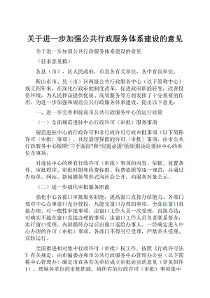 关于进一步加强公共行政服务体系建设的意见.docx