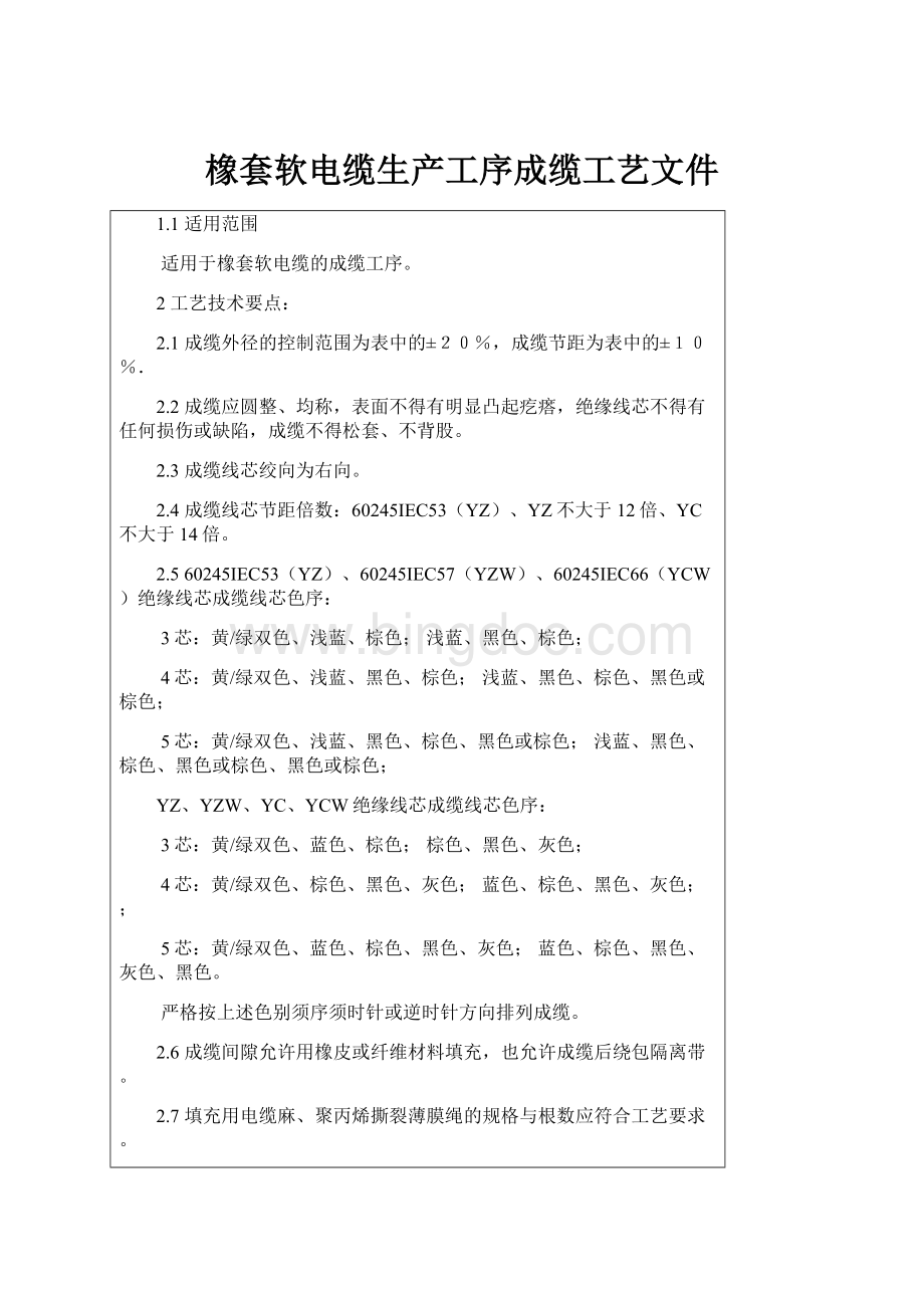 橡套软电缆生产工序成缆工艺文件.docx