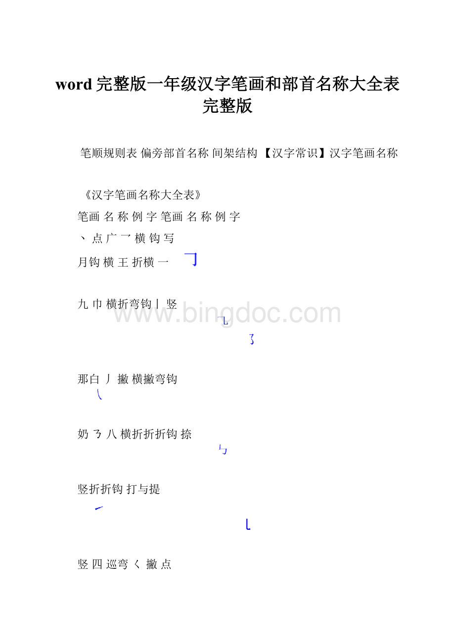 word完整版一年级汉字笔画和部首名称大全表完整版.docx_第1页