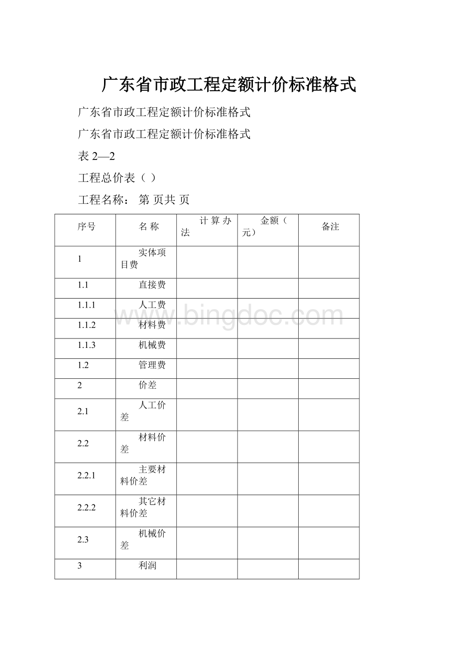 广东省市政工程定额计价标准格式.docx_第1页