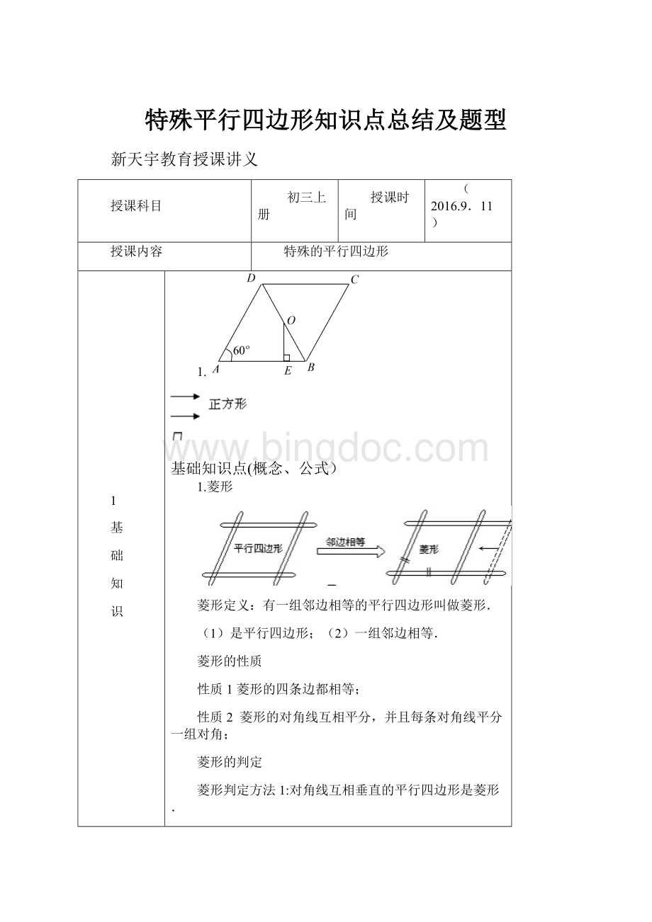 特殊平行四边形知识点总结及题型.docx