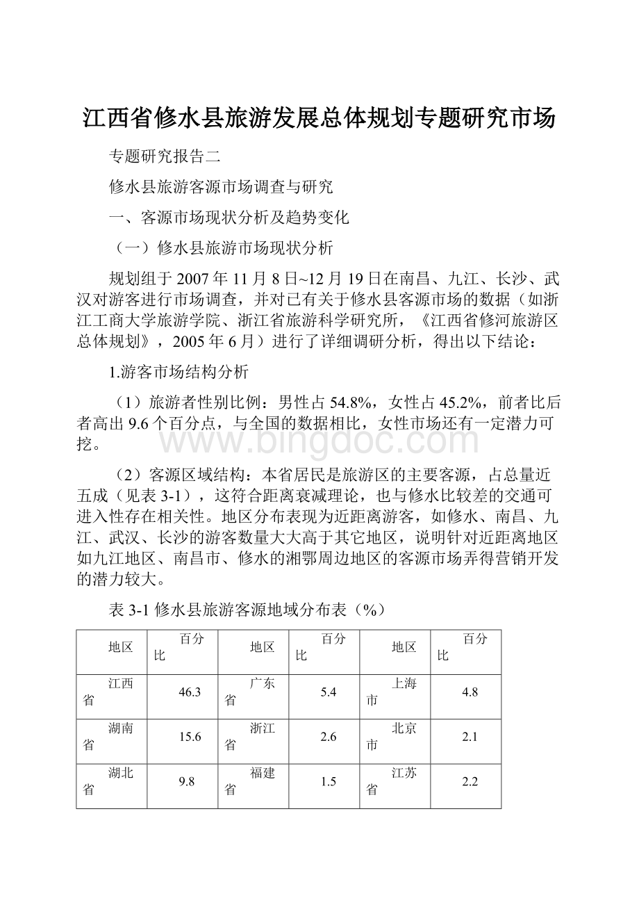江西省修水县旅游发展总体规划专题研究市场.docx_第1页