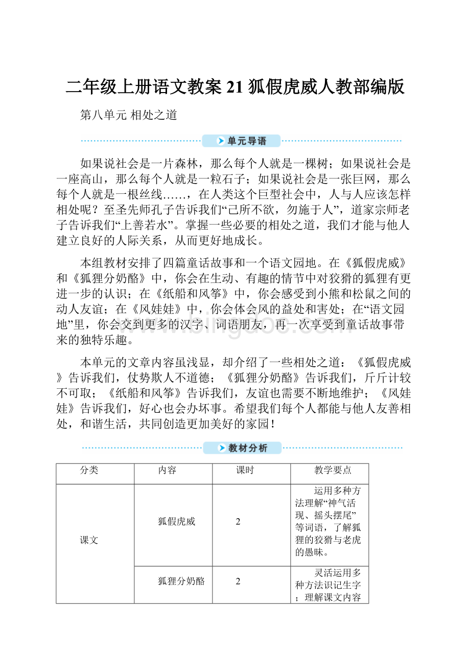 二年级上册语文教案21 狐假虎威人教部编版.docx_第1页