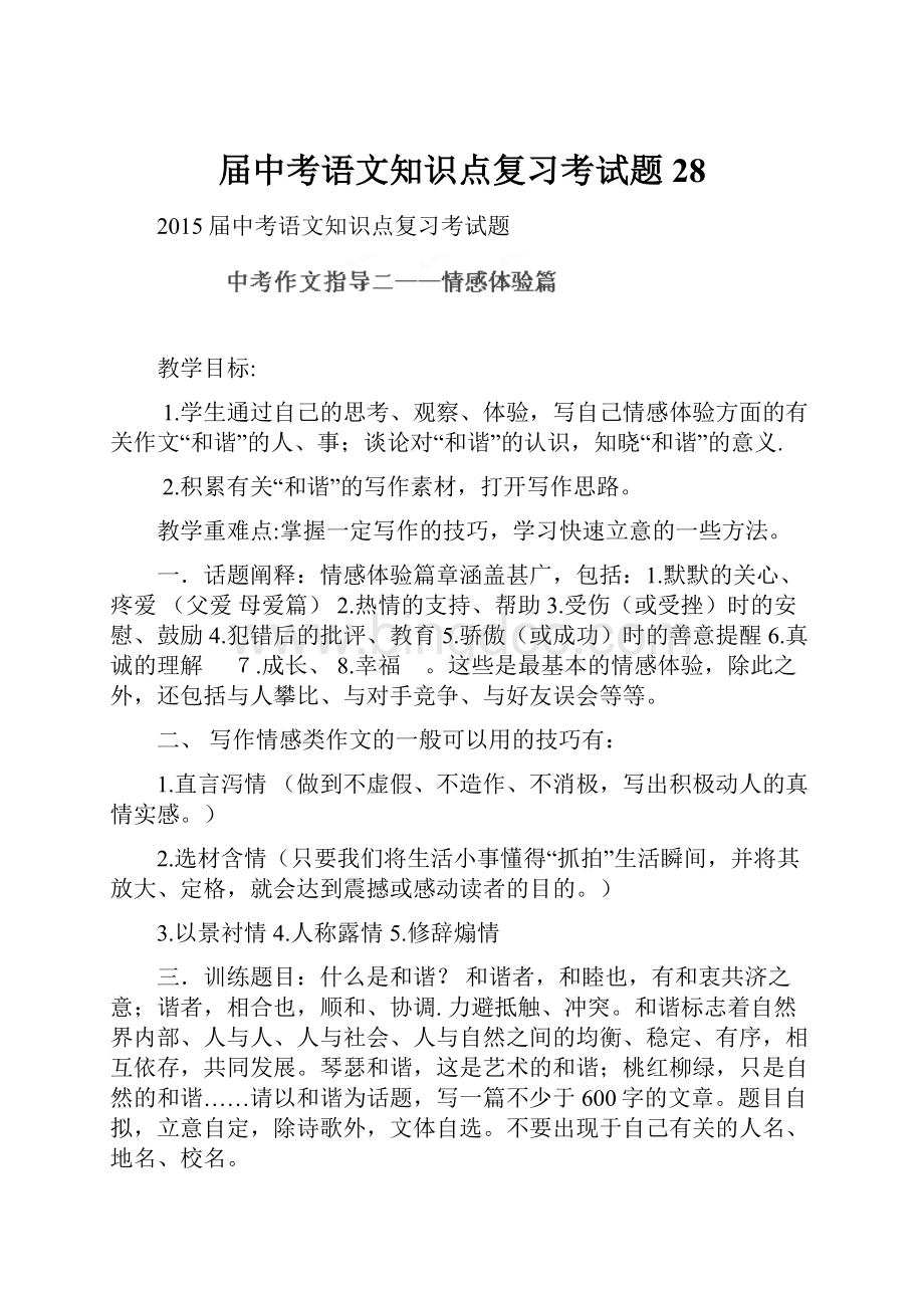 届中考语文知识点复习考试题28.docx