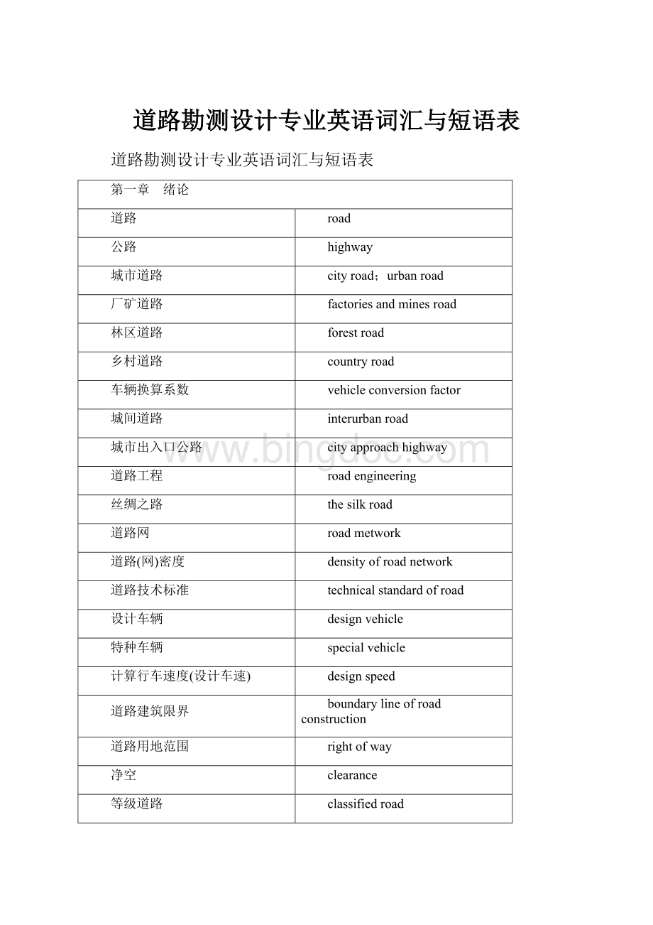 道路勘测设计专业英语词汇与短语表.docx