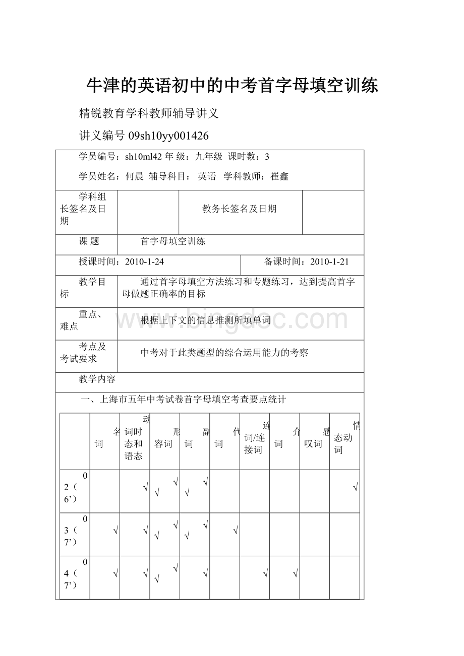 牛津的英语初中的中考首字母填空训练.docx_第1页