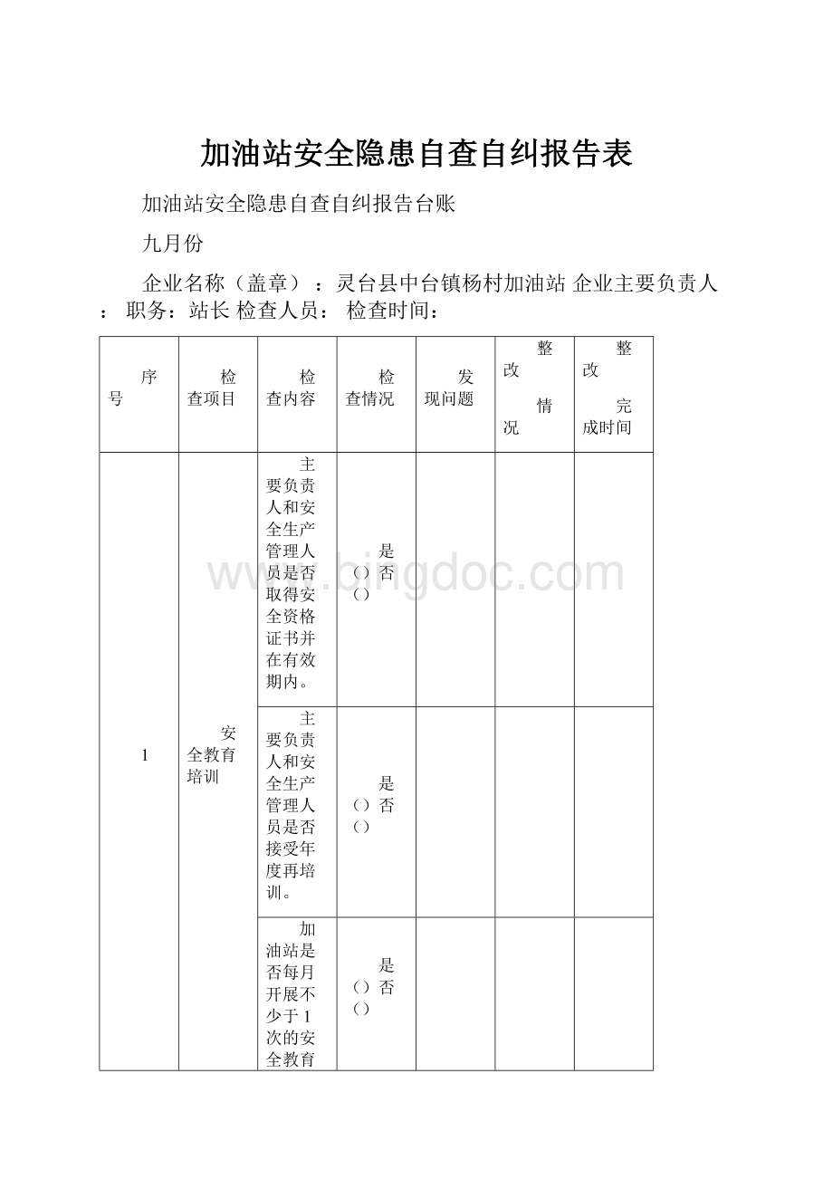 加油站安全隐患自查自纠报告表.docx