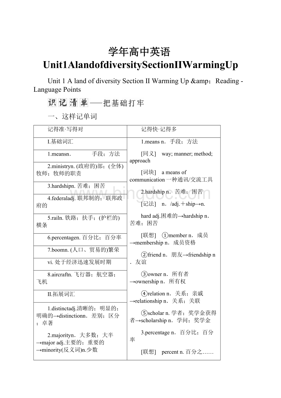 学年高中英语Unit1AlandofdiversitySectionⅡWarmingUp.docx