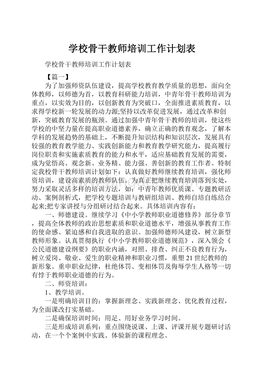 学校骨干教师培训工作计划表.docx_第1页