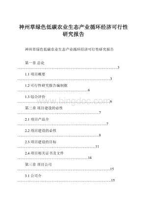 神州草绿色低碳农业生态产业循环经济可行性研究报告.docx