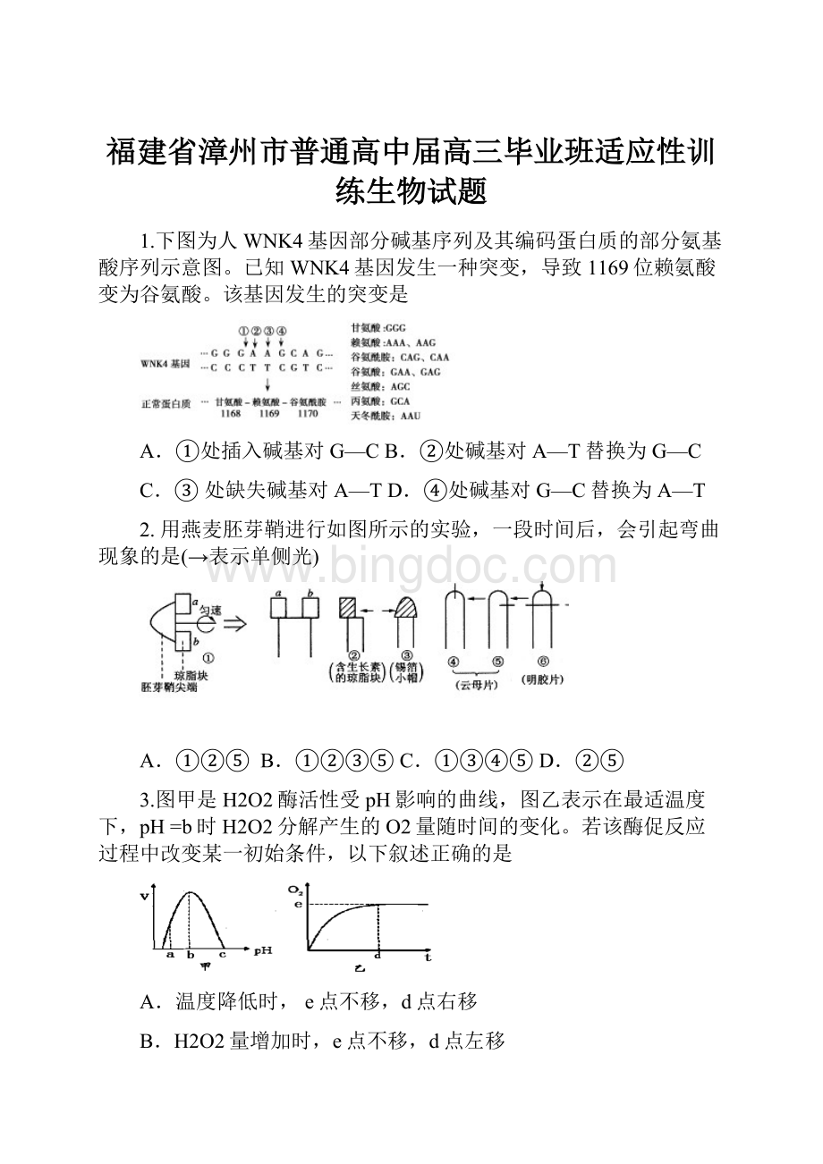 福建省漳州市普通高中届高三毕业班适应性训练生物试题.docx