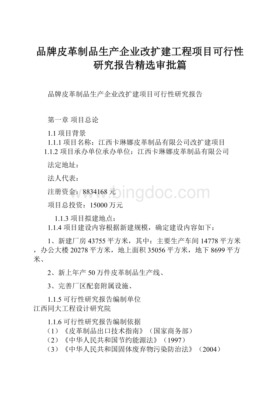 品牌皮革制品生产企业改扩建工程项目可行性研究报告精选审批篇.docx