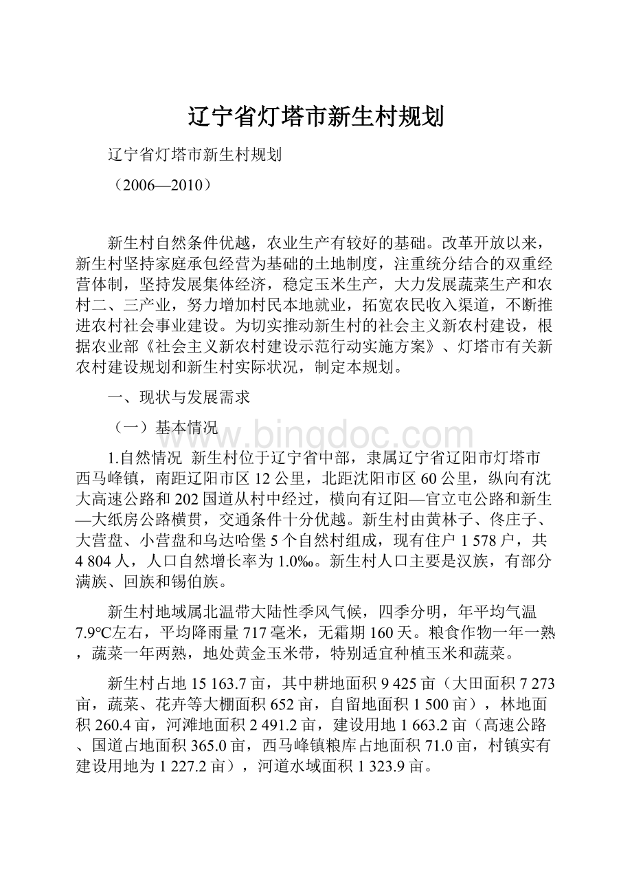 辽宁省灯塔市新生村规划.docx