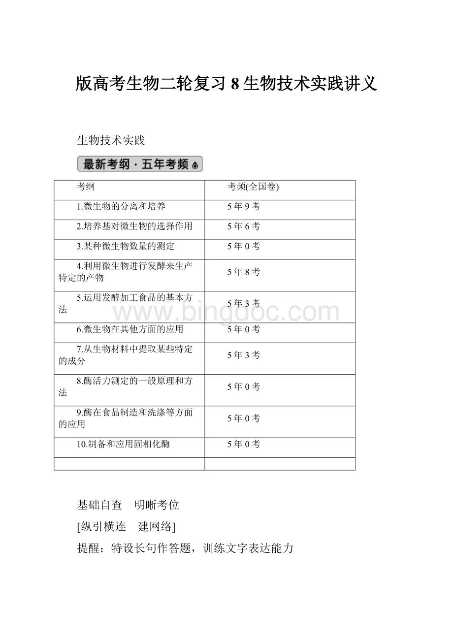 版高考生物二轮复习8生物技术实践讲义.docx_第1页