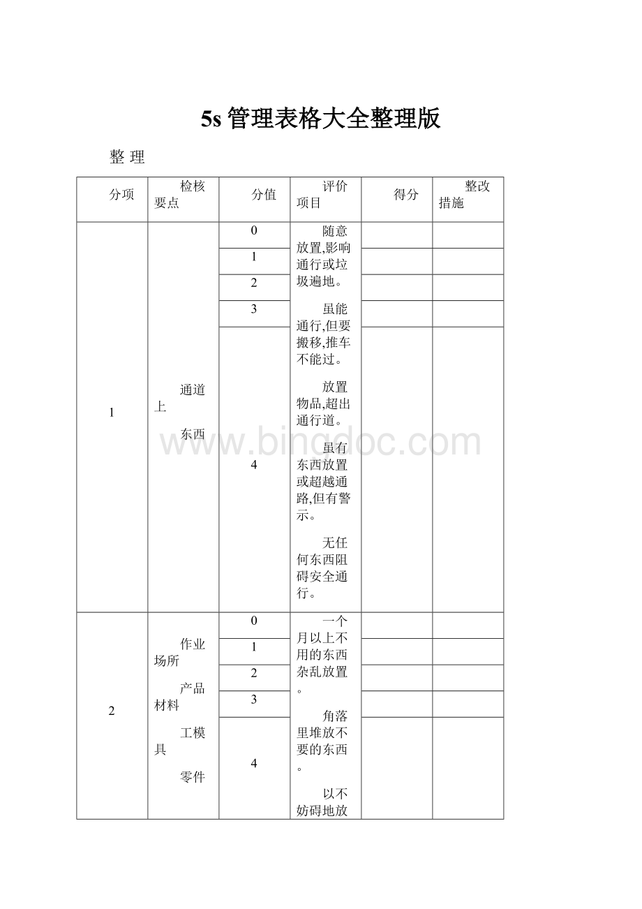 5s管理表格大全整理版.docx