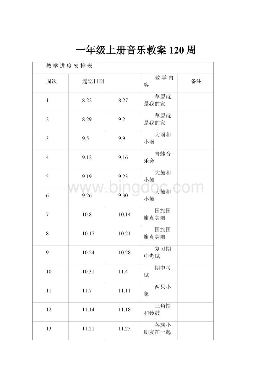 一年级上册音乐教案120周.docx