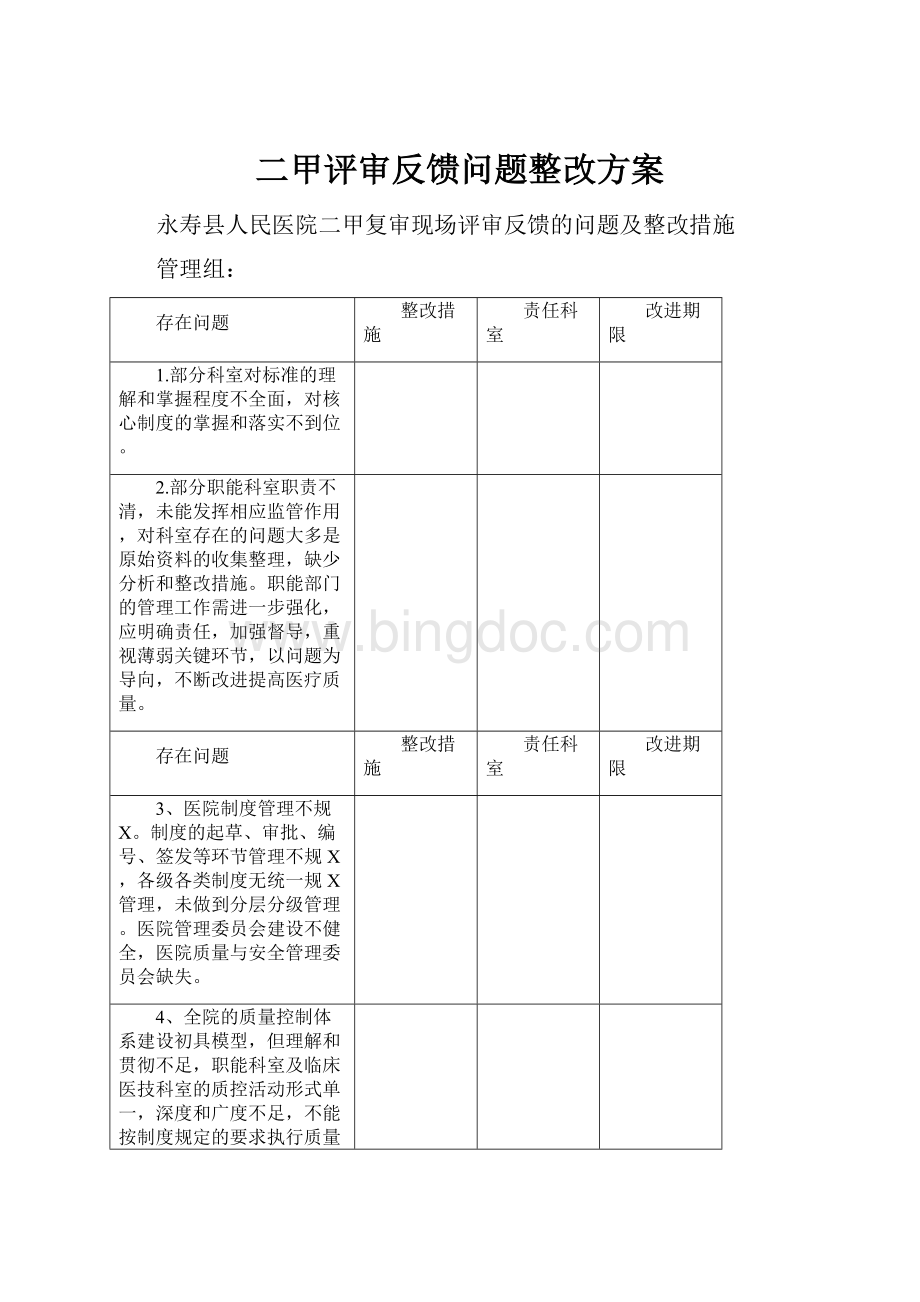 二甲评审反馈问题整改方案.docx_第1页