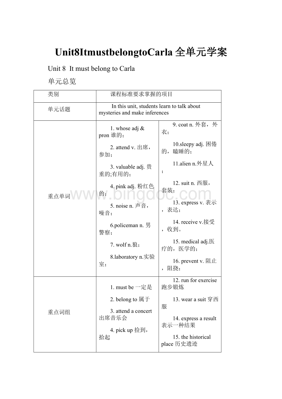 Unit8ItmustbelongtoCarla全单元学案.docx