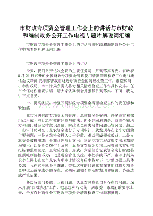 市财政专项资金管理工作会上的讲话与市财政和编制政务公开工作电视专题片解说词汇编.docx