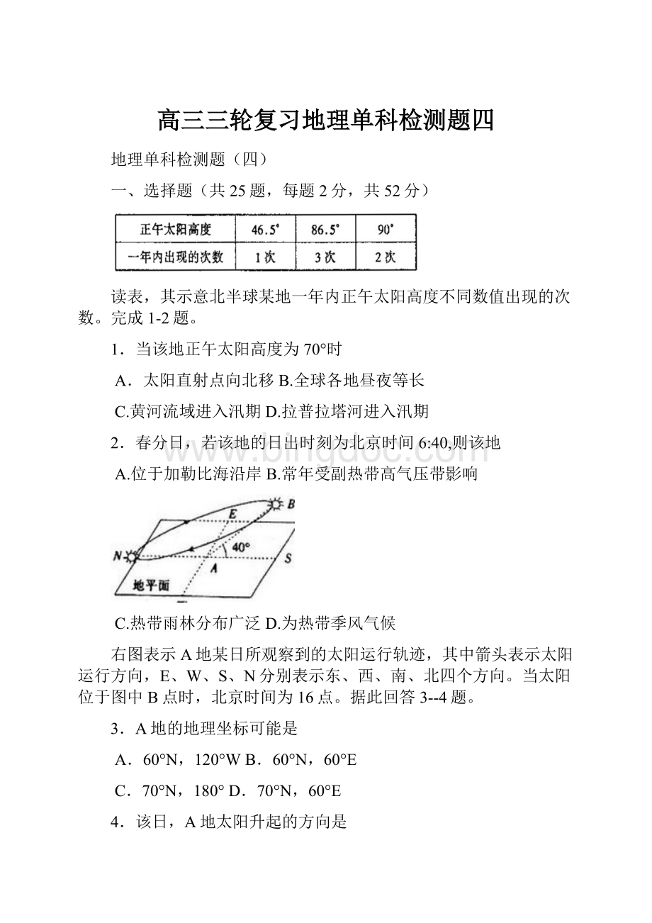 高三三轮复习地理单科检测题四.docx