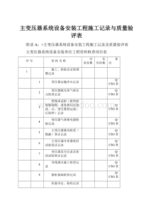 主变压器系统设备安装工程施工记录与质量验评表.docx