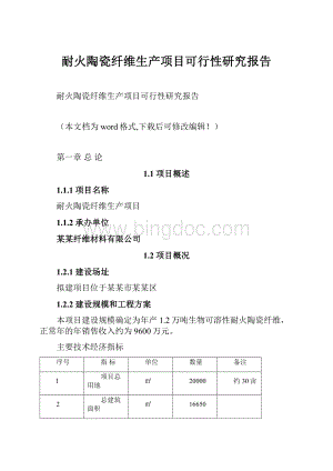 耐火陶瓷纤维生产项目可行性研究报告.docx