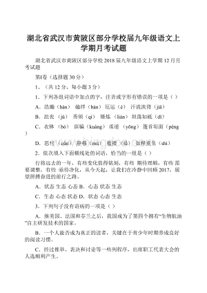 湖北省武汉市黄陂区部分学校届九年级语文上学期月考试题.docx