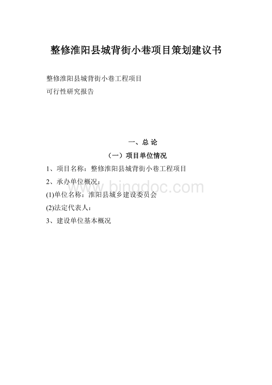 整修淮阳县城背街小巷项目策划建议书.docx_第1页